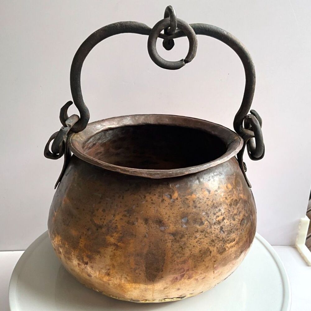 Antique Hand Hammered Copper Hearth Pot Cauldron Kettle Must See Gorgeous